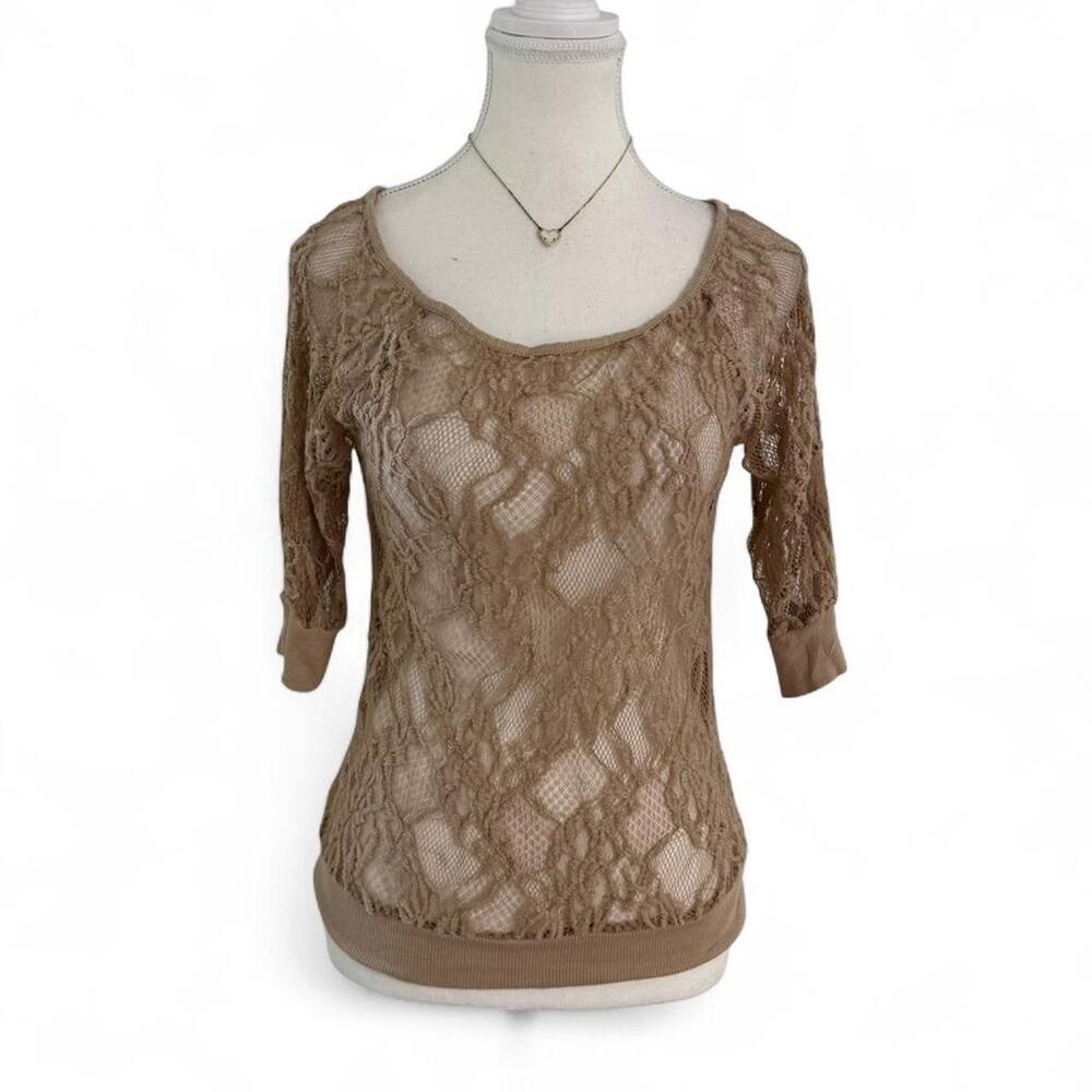 Eyeshadow Y2K 2000s Sheer Lace Layering Top 3/4 Sleeves Size M Euro Fairy core